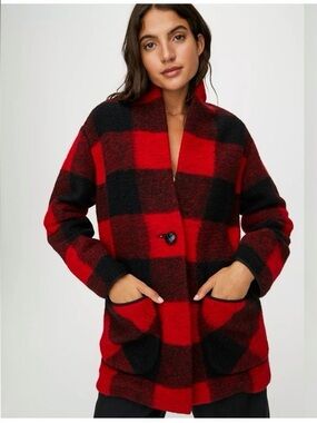 Wilfred Red and Black Off Duty Buffalo Plaid Pea Coat